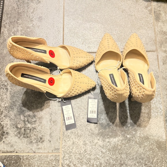 French Connection | Maggie Point Toe Studded Slip-On Heels Pumps NWT 6/6.5 Nude - Picture 6 of 8